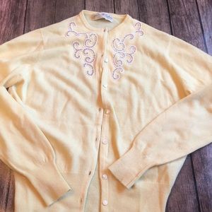 Vintage Hadley Cashmere Beaded Yellow Cardigan